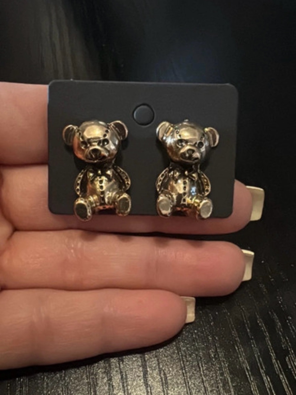 Gold Teddy Bear Stud Earrings for Kids - Cute Animal Accessory
